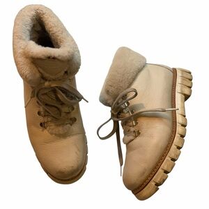 Oscar Sport Kira Cream Leather Shearling Winter Snow laced Boots Women’s 40 / 9